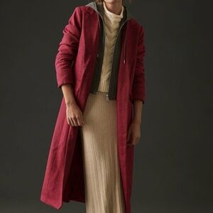 Avec Les Filles Hooded Twill Coat | Chic Parisian Style Button Front Jacket